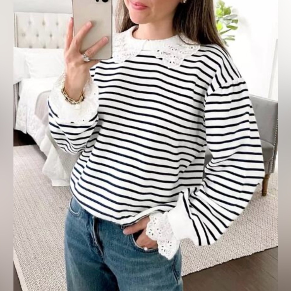 J CREW French terry sweatshirt with lace trim